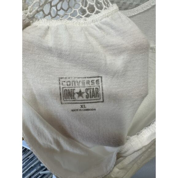 Converse Y2k Oversize Women's White Cut Out Crocheted Tank Top XL Cotton Modal - Picture 3 of 6